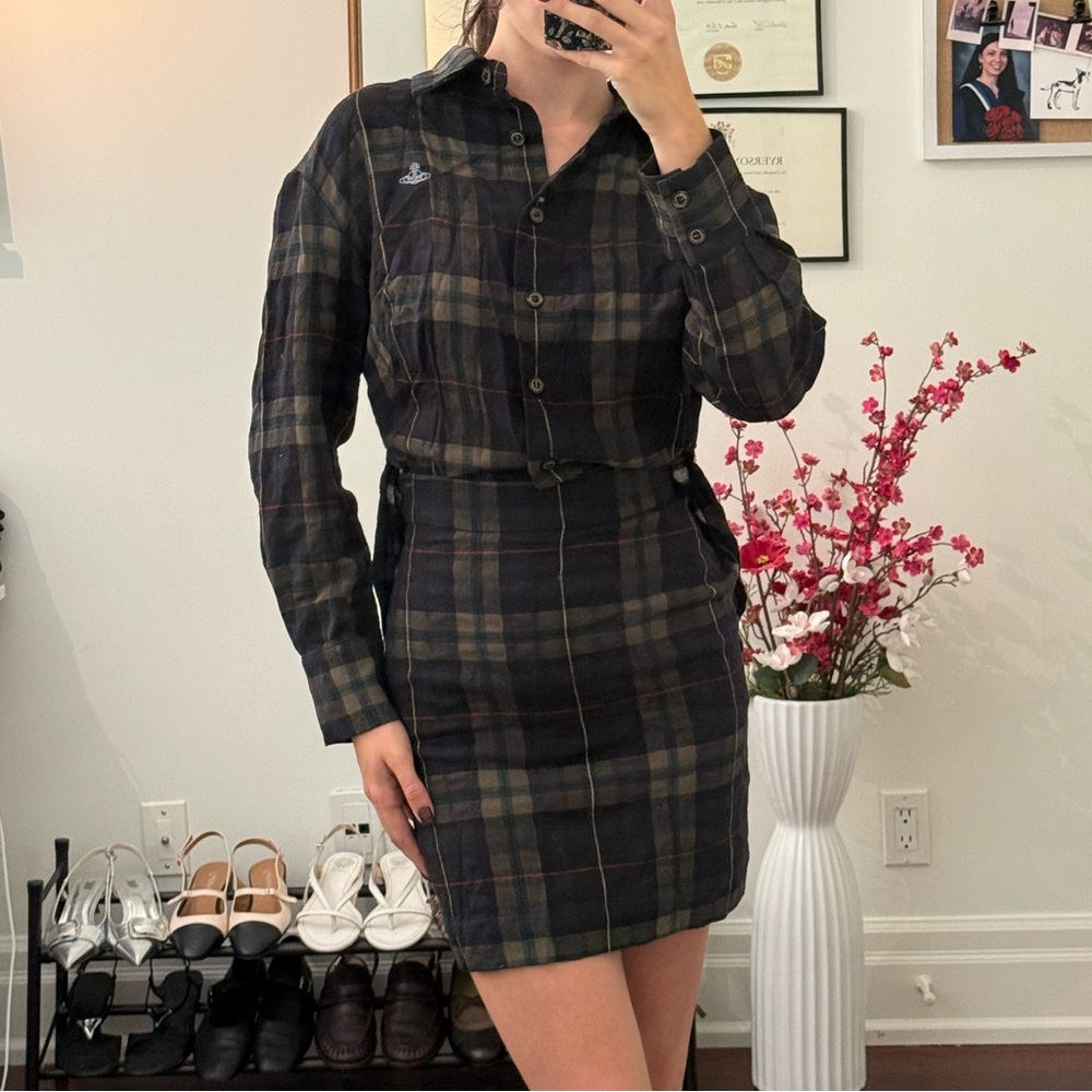 Vivienne Westwood Plaid Long Sleeve Asymmetric ShirtDress - Picture 2 of 8